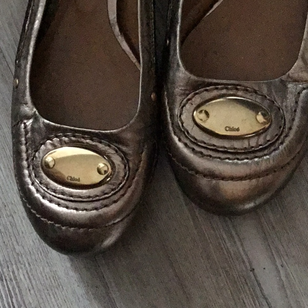 CHLOE  bronze gold leather ballet flats - Picture 3 of 5